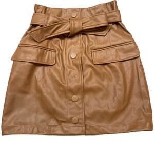 Tan Leather Skirt with Bow Detail
